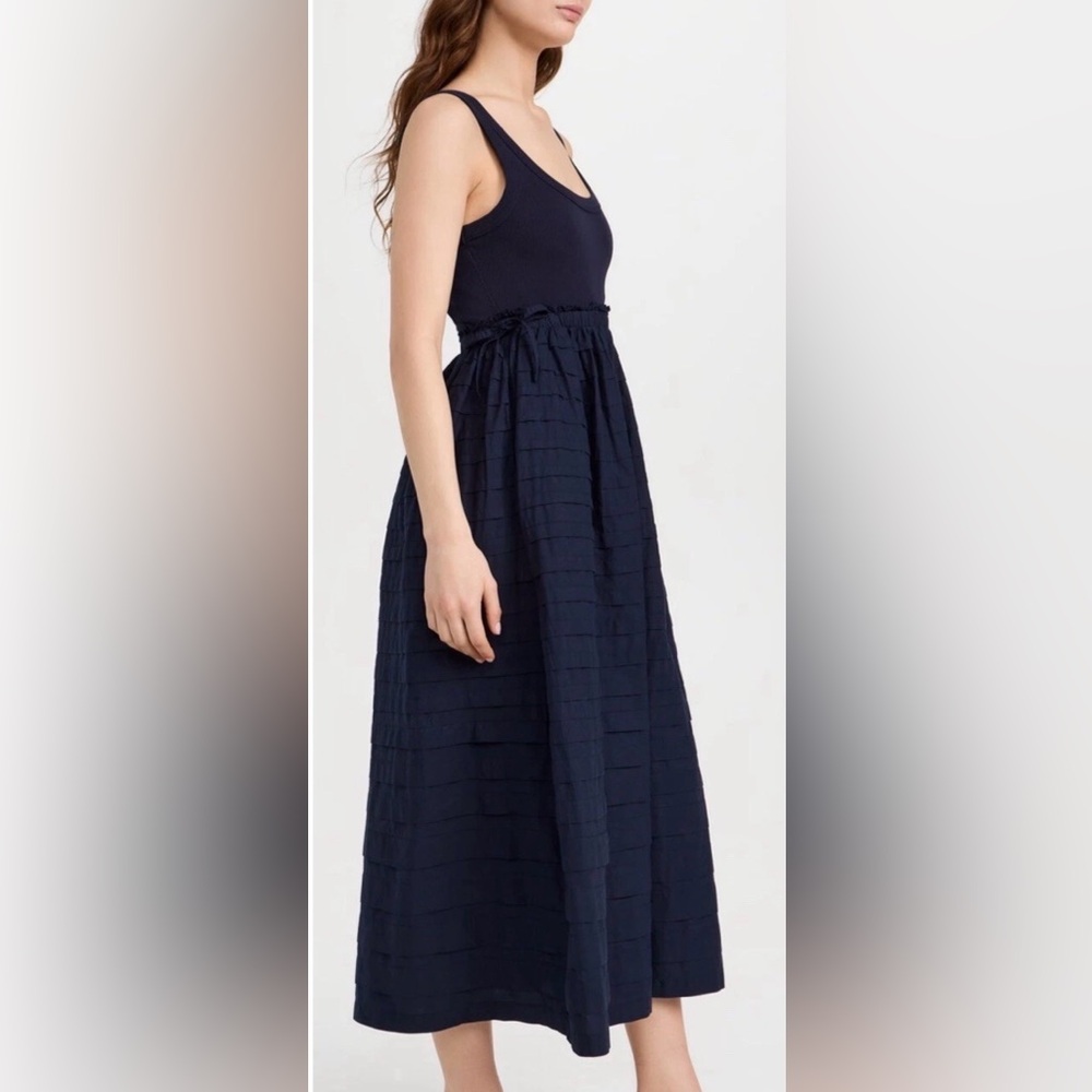 Cinq a Sept Midi Dress Akira Sleeveless Ribbed Knit Scoopneck Pintuck Skirt Mixy - Picture 9 of 16